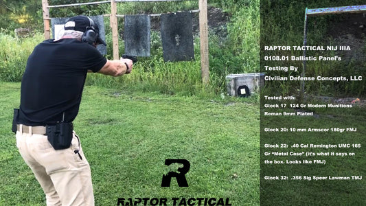 Raptor Tactical NIJ IIIA Hard Panel's Testing By Civilian Defense Concepts LLC USA